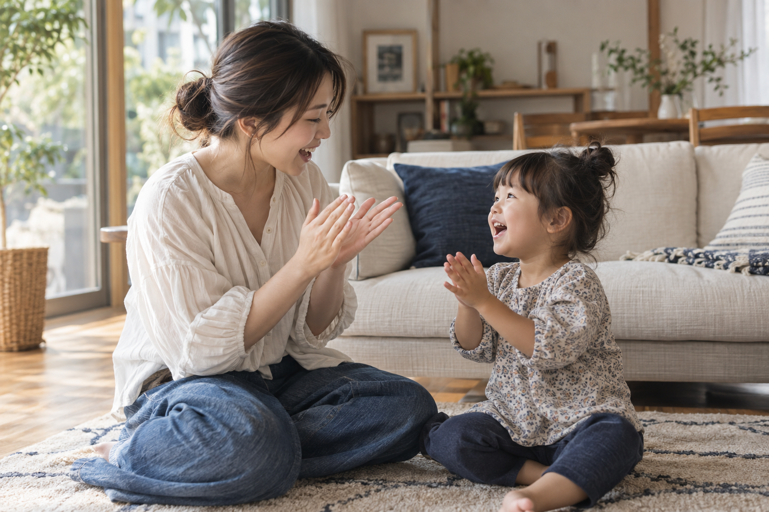 Illustrative image of a parent and young child enjoying music together at home